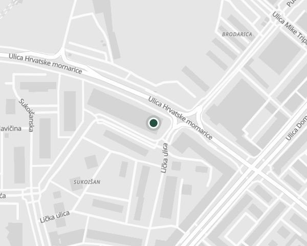Karta okolice sjedišta ureda u Splitu; oznaka stoji na adresi Ul. Hrvatske mornarice 1H, nedaleko od raskrižja s Ulicom Domovinskog rata.
